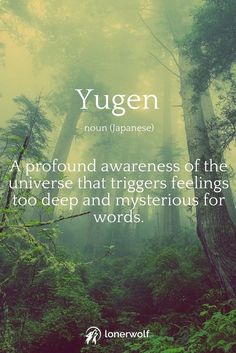 an image of a forest with the quote yugen