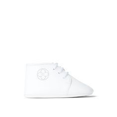 LOUIS VUITTON® - Leather Shoes - White White Leather Baby Shoes, Baby Boy Louis Vuitton, Louis Vuitton Kid, Classic Low-top Boots With Textured Sole, Leather Sneakers With Rubber Heel Cap, Leather Closed Toe Sneakers With Rubber Heel Cap, White High-top Leather Booties, Baby Louis Vuitton, Vuitton Outfit