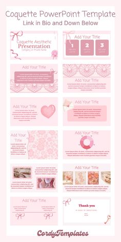 a pink and white website design with lots of information on the front, side and back