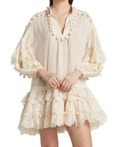 Zimmerman Dress, Embroidered Mini Dress, Lace Trim Dress, Dress Cream, Embroidered Details, Feminine Aesthetic, Modest Fashion Outfits, Cream Dress, Tall Model