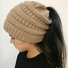 Beanie With Hole On Top For Bun Or Pony Tail. Brand New. Ponytail Knit Hat, Knitted Ponytail Hat, High Bun Ponytail, Bun Ponytail, Messy Bun Beanie, Bun Beanie, Ponytail Beanie, Seasons Autumn, Messy Bun Hat