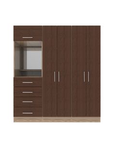 an image of a closet with drawers and doors on the front, side by side