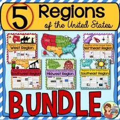 the five regions of the united states bundle for students to use in their classroom activities