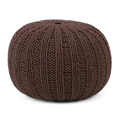 a brown knitted poufce on a white background