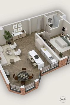 the floor plan of a two bedroom apartment with an open kitchen and living room area