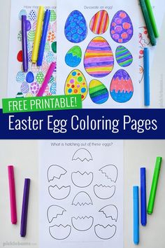 an easter egg coloring page with crayons and markers