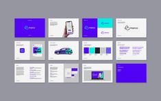 the purple and blue stationery design is displayed in this image, it appears to be for