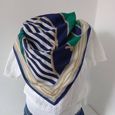 "80s-90s Scarf Women's handkerchief Vintage Hanky mom For grandma The scarf has minor almost imperceptible spots      100% Polyester  Made in Italy          34\" /86cm * 34\"/86cm Women's FlowershandkerchiefVintage HankyValentine's DayGift for girlfriendmom For grandmaGreen Christmas GiftFloral ShawlAccessories Women" Women's Handkerchief, Vintage Sailor, Sailor Style, Floral Shawl, Valentine Day Gift, Sailor Fashion, Gift Girlfriend, Mom And Grandma, Blue Scarf