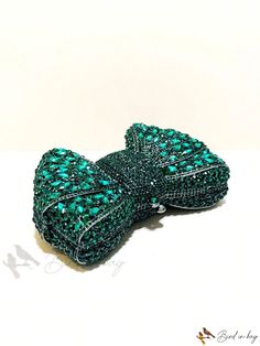 Bird in Bag - Silver and Green Crystal Bow Evening Purse for Wedding Bride, Rhinestone Embellished Bow Clutch Bag, Elegant Womens Green Embellished Evening Bag For Wedding, Green Embellished Wedding Bag, Green Embellished Wedding Bags, Elegant Green Evening Bag With Rhinestones, Purse For Wedding, Bow Clutch, Bag Elegant, Novelty Bags, Evening Purse