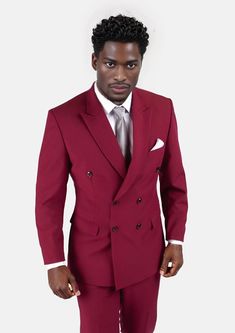 The Rockafeller Claret Red Stretch Suit is the perfect combination of sophistication and comfort. Crafted from premium stretch cotton fabric, this bold custom made suit exudes a modern look that will have you feeling as good as you look. Tailored Red Double Breasted Suit For Work, Red Tailored Double Breasted Suit, Red Double Breasted Suit With Notch Lapel For Work, Red Double Breasted Notch Lapel Suit For Work, Fitted Cotton Suit With Notch Lapel, Fitted Cotton Suits With Notch Lapel, Red Fitted Three-piece Suit For Business, Fitted Red Three-piece Business Suit, Red Fitted Elegant Suit