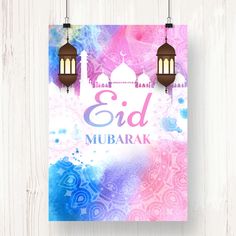 the eid mubarak poster hanging on a wall