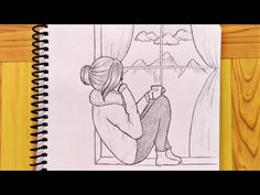 a drawing of two people sitting on a window sill