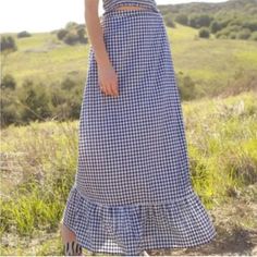 Rahi Plaid Gingham Checkered Print Midi Skirt Size L New With Tags Skirt Only For Sale Southwest Boho, Floral Pleated Skirt, Checkered Print, Leather Midi Skirt, Polly Dress, Checker Print, Crop Blazer, Blue And White Style, Burberry Jacket