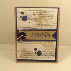 a handmade birthday card with some ink splatters on it and the words, wishing you a happy birthday