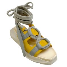 Rick Owens Lemon / Milk Geth Sandals Condition: Never Worn, With Tag Material: Suede *As With All Suede Items, These Are Delicate And May Have A Slight Discoloration (Due To The Nap In The Fabric) And Minor Indentations (Due To The Soft, Supple Material) Includes: Box, Dust Bag Country Of Origin: Italy Please Note, As With Most Designer Shoes, They May Run Small. Heel Height: Flat Sole: Rubber Color: Yellow Category: Shoes Subcategory: Sandals Sub Sub Category: Others ** Photos Are Of The Actual Yellow Flat Platform Sandals, Summer Yellow Sandals With Rubber Sole, Rick Owens Shoes, Rick Owens, Women's Shoes Sandals, Yellow White, Designer Shoes, Shoes Sandals, Heel Height