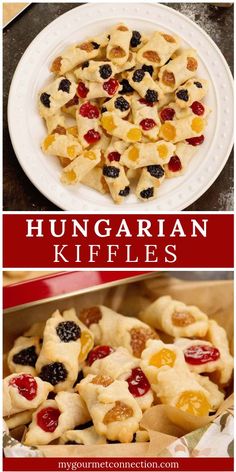 the recipe for hungarian kiffles is shown in three different pictures, including one with fruit