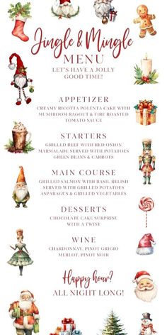 a christmas menu with santa claus and other holiday items