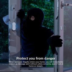 a person in a black mask is entering a house with an electronic door lock on it