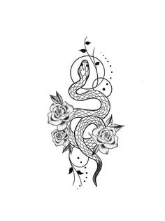 a snake and roses tattoo design