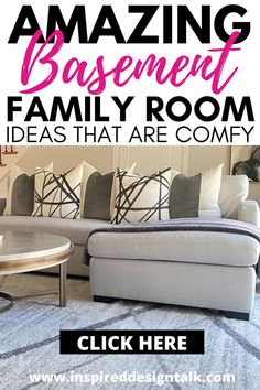 basement family room Basement Couch, Sectional Ideas, Pit Couch, Make Your Home Look Expensive, Trendy Sofas, Faux Leather Sectional, Couch Styling