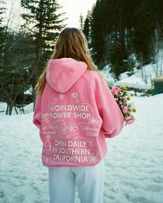 "Flower Shop" Oversized Lux Hoodie in Vintage Washed Pink Flower Hoodie, Preppy Winter, Birthday Inspo, Shoes Teen, School Clothes