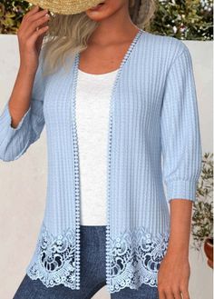 Color:Light Blue;Size:M;Size:L;Size:XL;Size:XXL;Package Contents:1 X Light cardigan;Occasion:Other;Style:Casual; Elegant Dresses Plus Size, Light Cardigan, Socks Pattern, Feminine Top, Crochet Socks, Fashion And Beauty Tips, Antique Glassware, Woman's Fashion, Ladies Tops