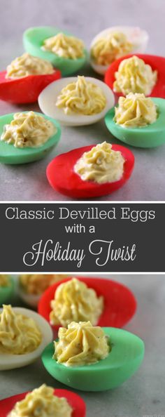 deviled eggs with holiday twiste on them are ready to be eaten in the oven