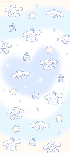 a blue and white background with small cartoon animals