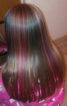 Brown Hair Rainbow Highlights, Brown Hair With Coloured Highlights, Contrast Hair, Colorful Highlights, Pink Hair Streaks, Peinados Hair Styles