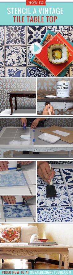 how to stencil tile table top with step by step instructions and video guide