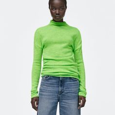 Brand New With Tags Zara Asymmetric Mock Neck Knit Sweater In Neon Green. Size Medium. Fitted With Side Reducing Details But Still Loose Enough To Tuck In. Unlined But Not Itchy. Never Worn, No Flaws. I Also Have More Zara Listed! New To Posh? Use Safein1 Promo For $10 Credit! The Lighting In My Pics Is Not Great. Color Is Like The Stock Photos! Ref 1822/128/509 Nwt Gifts For Her Gifts For Girlfriend Highlighter Layer Long Sleeve High Neck Turtleneck Modest Slouchy Streetwear Casual Rolled Neck Oversized Fine Knit Turtleneck Top, Spring Funnel Neck Sweater For Layering, Oversized Funnel Neck Sweater For Spring, Green Spring Sweater, Spring Funnel Neck Sweater, Yellow Turtleneck Top For Winter, Spring Yellow Soft Knit Tops, Spring Layering High Neck Sweater, Spring Soft Knit Turtleneck Sweater