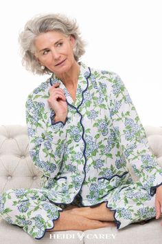 This soft and cozy slip nightgown made from cozy lightweight cotton will let you sleep in sublime peace. With an A-line fit, it has room for comfort yet is still stylish. *** If you have a larger cup size please go up one size. Fitted Floral Print Sleep Sets, Average Woman, Slip Nightgown, Floral Pajama Set, Hydrangea Print, Loungewear Fashion, Classic Pajamas, Cozy Pajamas, Indian Block Print