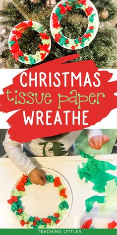 christmas tissue paper wreath craft for kids to make