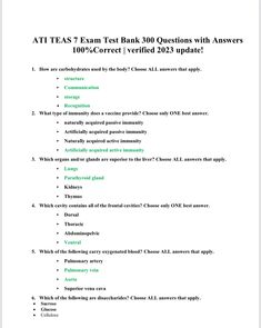 a paper with the words att tea's exam task question with answers in it