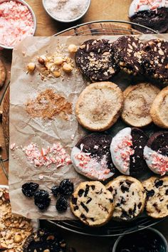 an assortment of cookies and pastries on a table