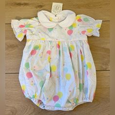 Nwt Bubble Fitted Multicolor Bubble Romper For Playtime, Cute Fitted Yellow Bubble Romper, Playful Yellow Bubble Romper For Playwear, Cute Yellow Bubble Romper For Playwear, Printed White Bubble Romper, Cute Cotton Bubble Romper With Cartoon Print, Playful White Printed Bubble Romper, Embroidered Bubble Romper, Playful Printed Cotton Bubble Romper