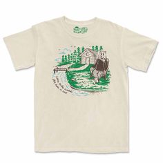 " Come to the woods for here is rest."  Cozy cabin life vibes are strong with your favorite forest bear, relaxing in a crewneck sweater by the stream. #goals  🐻 This premium t-shirt is made to be buttery soft & long lasting. We recommend ordering one size down if you prefer a tighter fit.  For oversized, order one size up.  Each shirt is colored using a pigment dyeing process; adding a vintage vibe and reducing shrinkage by up to 99%. Crafted with quality in mind, it's made from 100% ring spun cotton.  The fabric feels super soft and is comfortable & breathable.  Perfect for any season. Your shirt will last for many years with double needle stitching on the neckline, sleeves, and bottom hem. Please know this shirt is only made when you order it.  Because we apply the designs by hand, plea Bear Graphic Tee, Summer Camp Wedding, Camping Style, Bear Graphic, Cabin Life, Custom Tees, Camping Shirt, Style Shirt, Crewneck Sweater