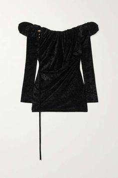 JACQUEMUS Off-the-shoulder embellished stretch-velour mini dress | NET-A-PORTER Velvet Mini Dress For Party, Party Velvet Mini Dress, Velvet Party Mini Dress, Off-shoulder Velvet Evening Dress, Off-shoulder Velvet Dress For Evening, Glamorous Velvet Mini Dress For Evening, Off-shoulder Velvet Dress For Night Out, Jacquemus Dress, Sleeves Style