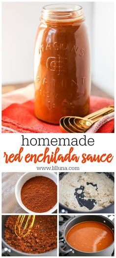 homemade red enchilada sauce in a mason jar with ingredients to make it