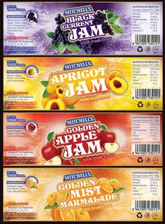 three tickets for the golden apple jam festival, with an orange and blueberry flavor