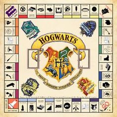 a harry potter board game with hogwarts symbols