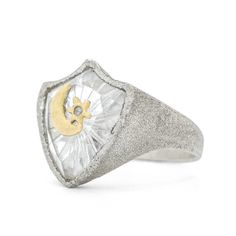 Crescent Moon & Star Shield Signet Ring – Silverado Gallery Moon Star, Silver Diamonds, Signet Ring