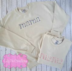 Floral Mama Sweatshirt - Available for boy moms, girl moms or moms of – Lilly Pie Creations Moms Girl, Pretty Script Fonts, Floral Words, Beige Sweatshirt, Pink And Blue Flowers, Flowers Blue, Neutral Design, Floral Letters, Mama Sweatshirt