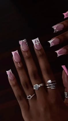 Nail Ideas Rhinestones Simple, Calm Acrylic Nails, Simple Birthday Nails Short, Creative Short Nails, Calm Nails, 25 Nails, Bday Nails, Acrylic Nail Set, Hard Nails