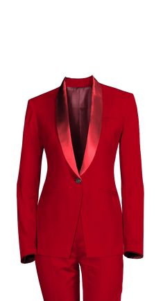 You will look gorgeous in this elegant tuxedo with shawl lapels. Cut and tailored from Wool Blends fabric specifically with women in mind, this elegant slim fitting intense red tuxedo suit accentuates your woman's figure. The fully lined, flat-front pants with straight side pockets and front zipper creates a classic tuxedo suit for all occasions.  At sumissura every single suit is made to measure, so you can customize this design or you can create your own here: Tuxedo Suits. Red Fitted Elegant Suit, Elegant Fitted Red Suit, Elegant Red Fitted Suit, Elegant Tuxedo With Single Button And Shawl Collar, Elegant Tuxedo With Shawl Collar And Single Button, Elegant Silk Tuxedo With Lapel Collar, Elegant Single Button Suit With Shawl Collar, Luxury Evening Blazer With Shawl Collar, Business Tuxedo With Shawl Collar