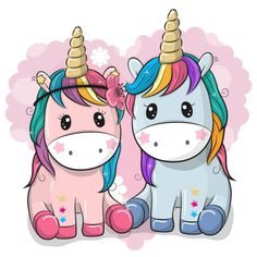 two cute cartoon unicorns sitting next to each other