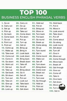 top 100 business english phrasal verbs on a piece of paper with the words