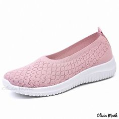 Olivia Mark - Beijing Soft Sole Comfort Shoes Breathable Synthetic Flat Slip-ons, Non-slip Round Toe Slip-ons For Walking, Slip-on Non-slip Walking Shoes With Round Toe, Non-slip Slip-ons For Walking With Round Toe, Breathable Walking Shoes With Flat Heel, Breathable Flat Heel Walking Shoes, Non-slip Comfortable Flat Sneakers, Pink Flat Slip-on Sneakers, Comfortable Non-slip Flat Sneakers