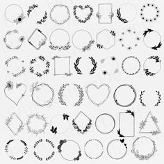 a bunch of different shapes and sizes of frames on a white background with black ink