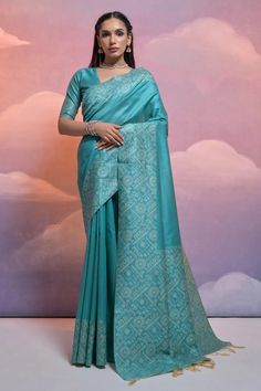 Cyan Color Handloom Raw Silk Weaving Border Work Saree Cyan Color, Wedding Sarees Online, Cyan Colour, Bridesmaid Saree, Raw Silk Saree, Silk Weaving, Modern Saree, Silk Saree Blouse, Art Silk Sarees